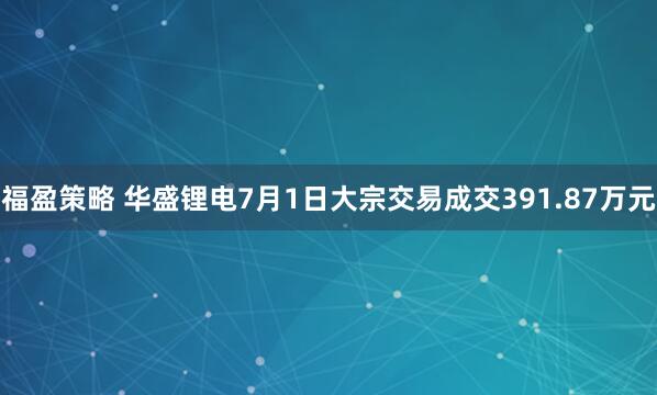 福盈策略 华盛锂电7月1日大宗交易成交391.87万元